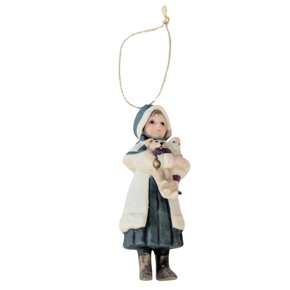 Jan Hagara NOEL 1984 Christmas Ornament Girl w/ Teddy Bear Vintage Figurine - Picture 1 of 5